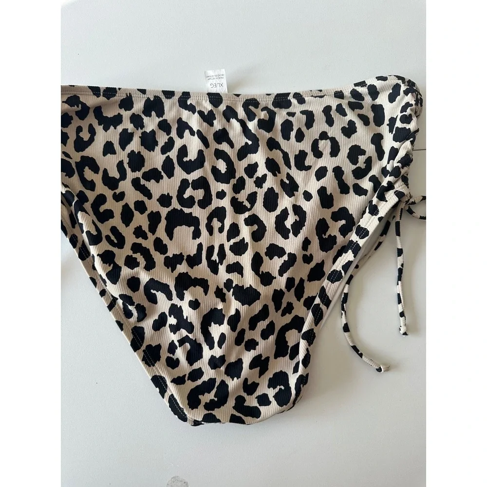 Freshwater Leopard Print Ribbed Tankini Set High Waist Ruched Two Piece XL 1X